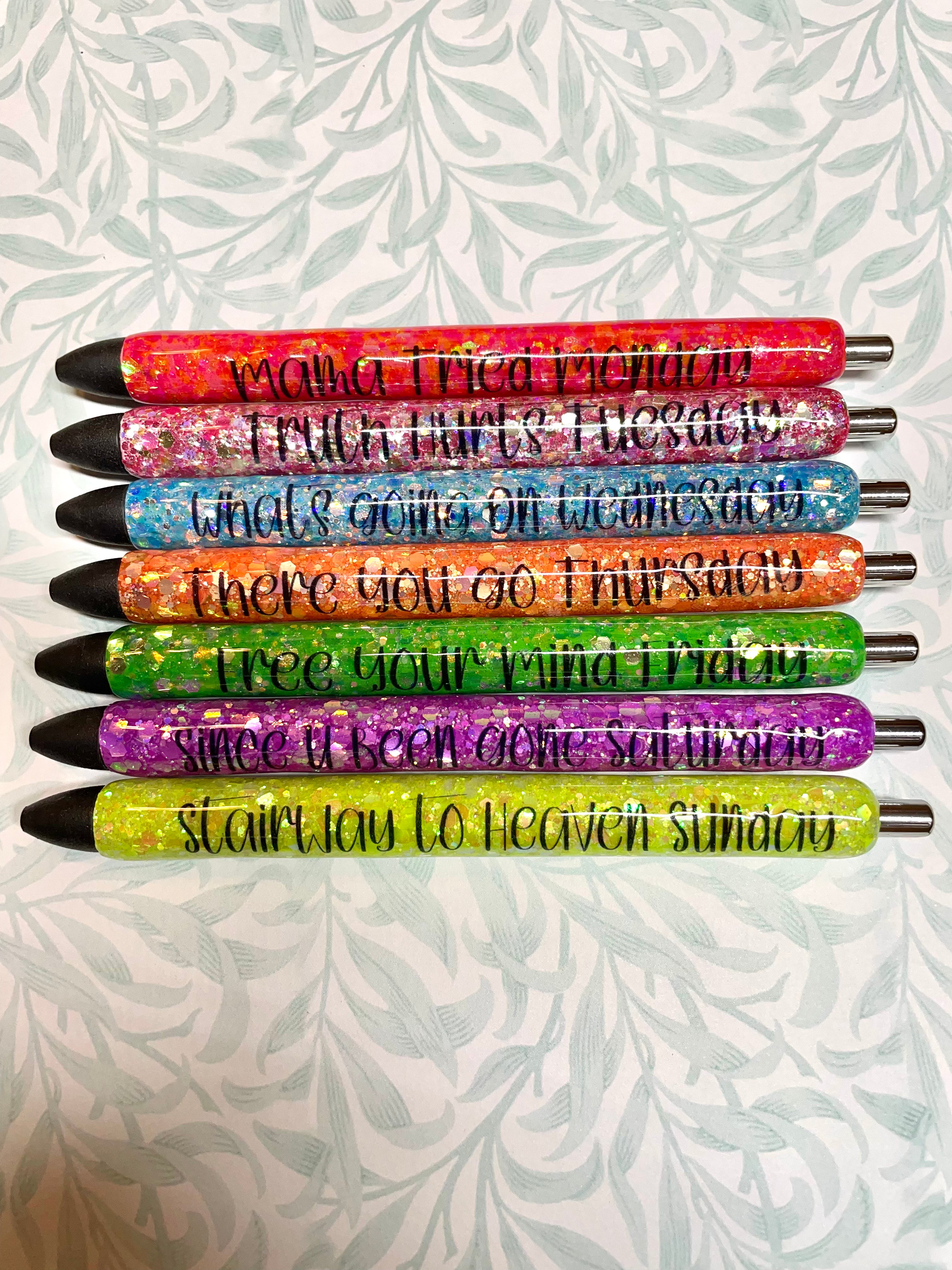 Party Day of Week resin pen set – Plank Expressions LLC